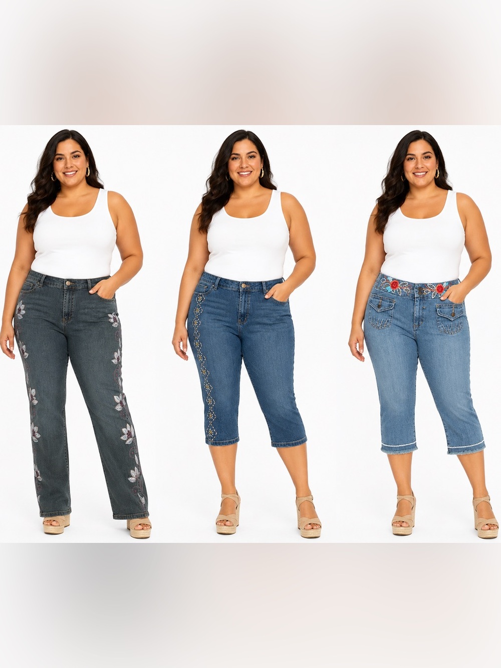 Women’s Size 14/15 Embellished Jeans Bundle Capri Denim Candie’s/AdolfoBubblegum